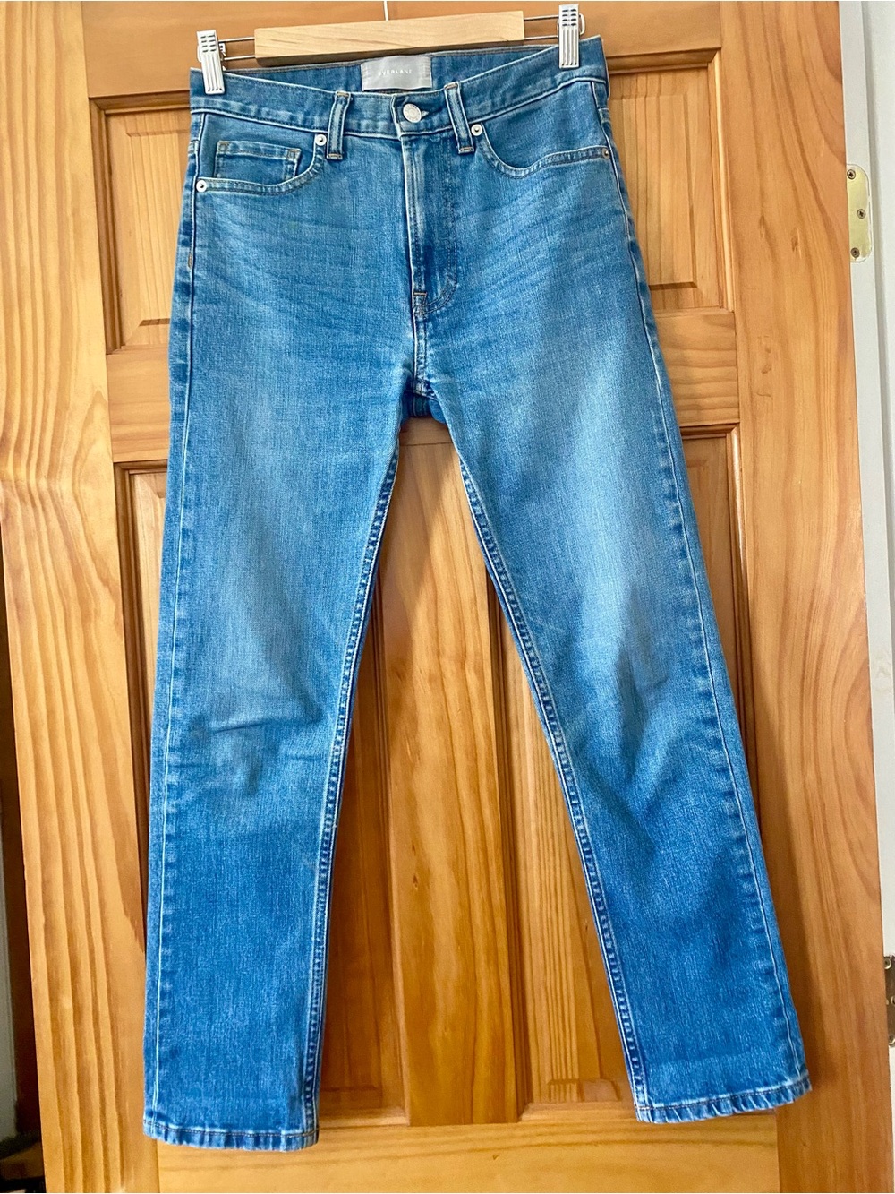 Everlane High Rise Slim Straight Leg Jeans Medium Wash Stretch Denim 28